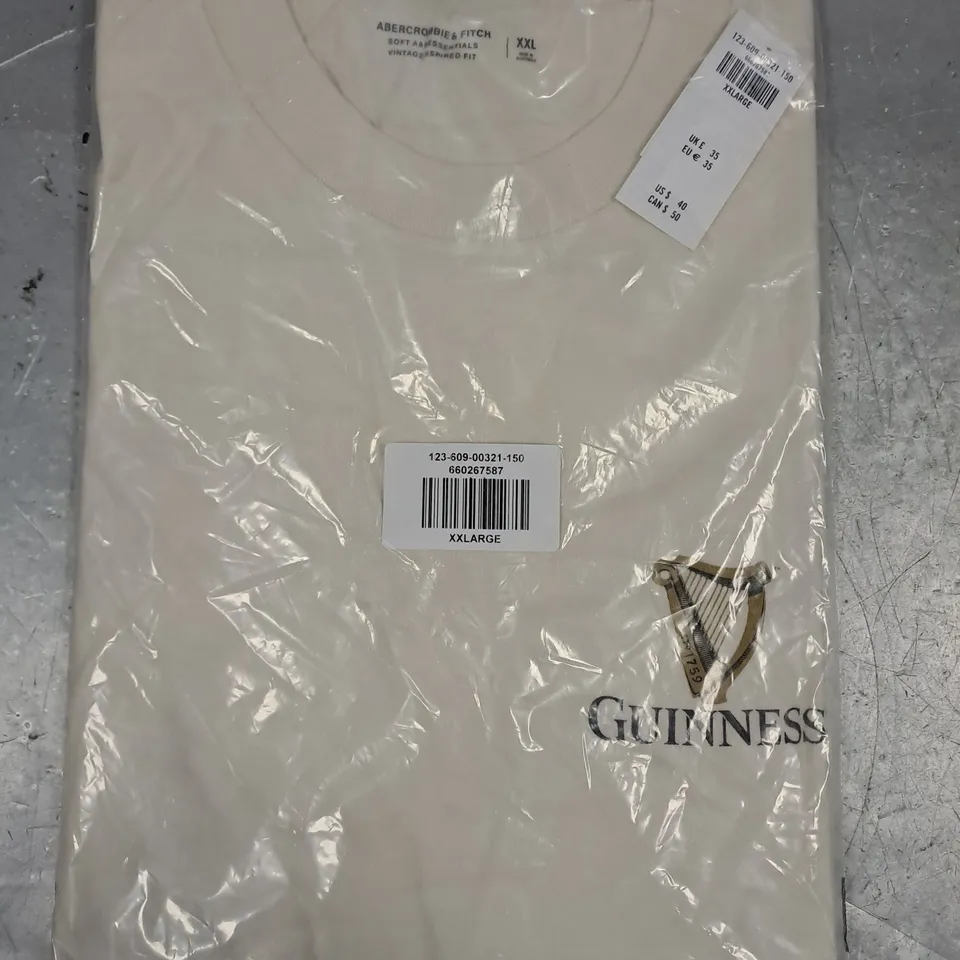 ABERCROMBIE & FITCH GUINNESS GRAPHIC T-SHIRT IN CREAM SIZE XXL