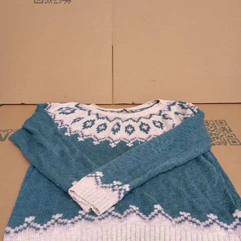 FAT FACE GREEN/WHITE/LILAC KNITTED JUMPER SIZE 18