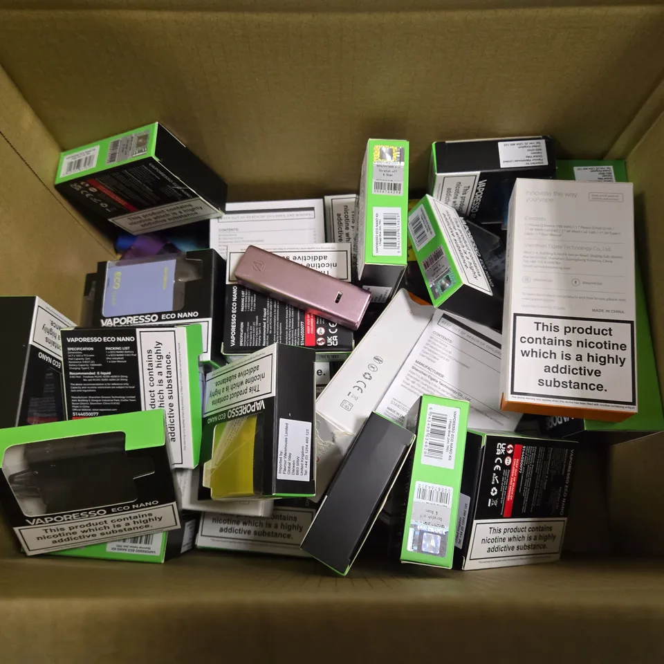 BOX OF APPROXIMATELY 15 ASSORTED E-CIGARETTES TO INCLUDE - ASPIRE , VAPORESSO 