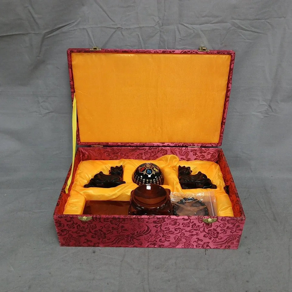 BOXED 3-PIECE BLACK OBSIDIAN FENG SHUI ORNAMENT SET