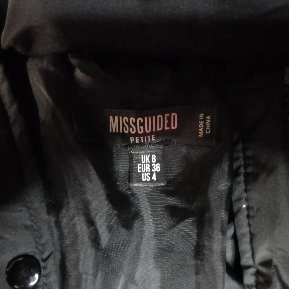 MISSGUIDED BLACK PADDED/HOODED CROPPED JACKET - SIZE 8 PETITE