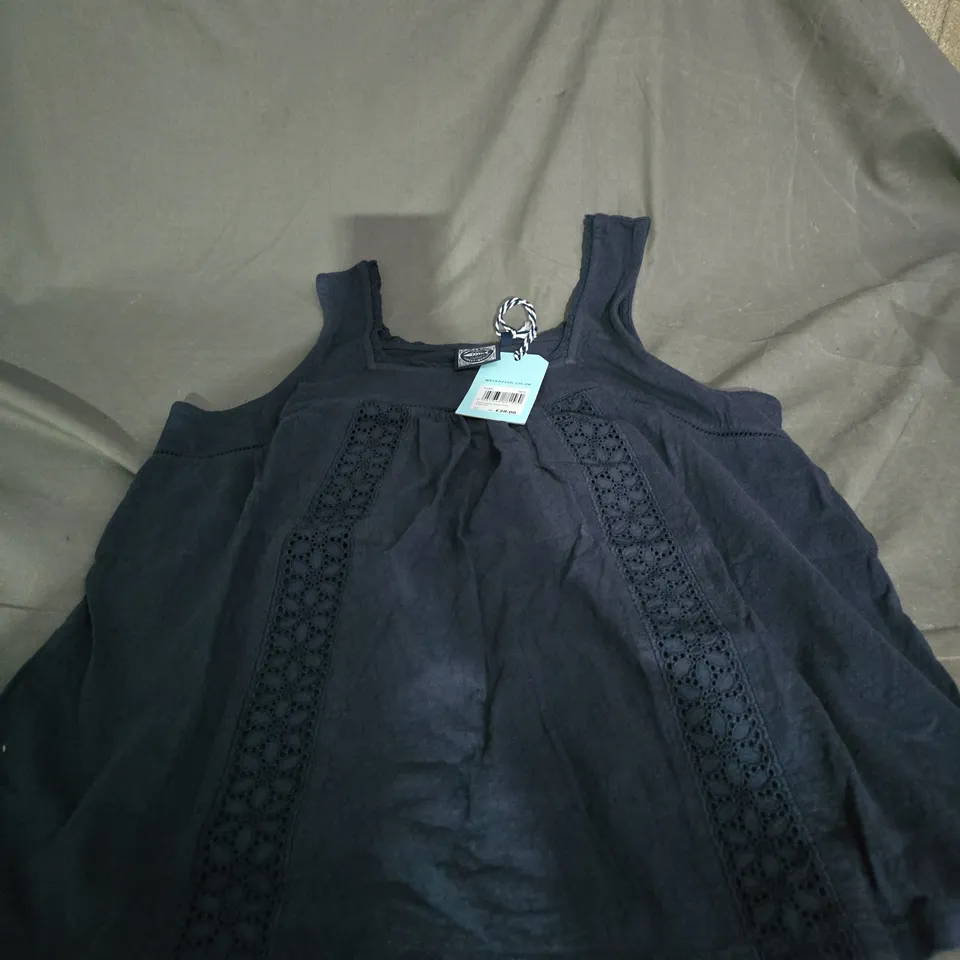 WEIRD FISH NAVY SLEEVELESS TOP WITH LACE PANELS – UK 12