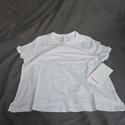 LULULEMON CLASSIC FIT COTTON BLEND SHORT SLEEVE TEE IN WHITE SIZE 4