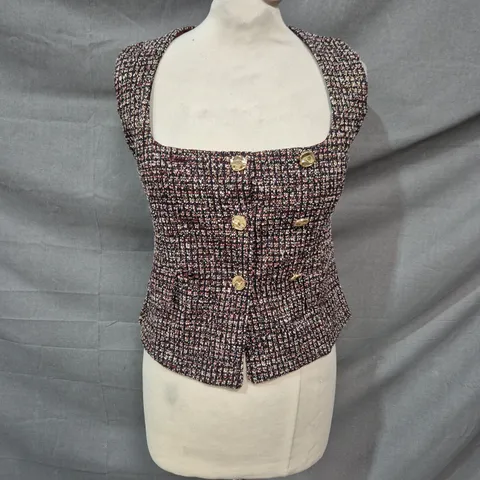ZARA WOMEN'S TWEED SLEEVELESS VEST TOP WITH GOLD BUTTONS – UK SIZE S
