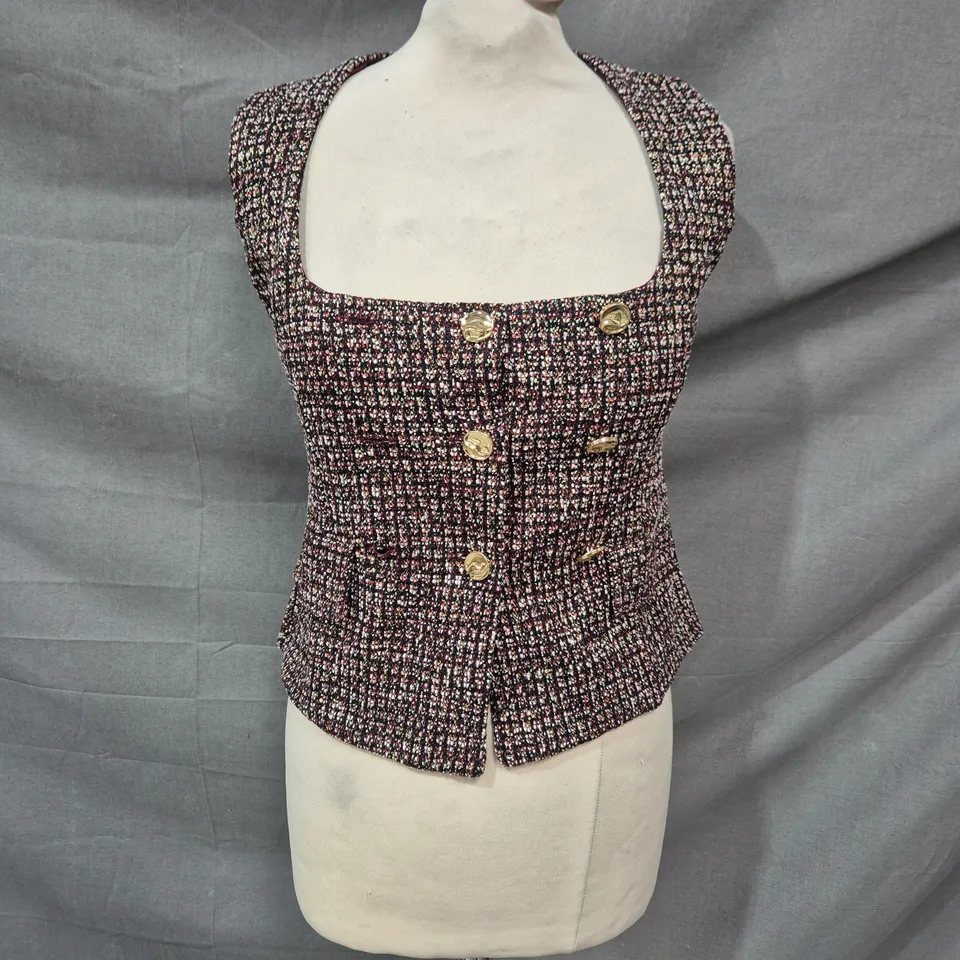 ZARA WOMEN'S TWEED SLEEVELESS VEST TOP WITH GOLD BUTTONS – UK SIZE S