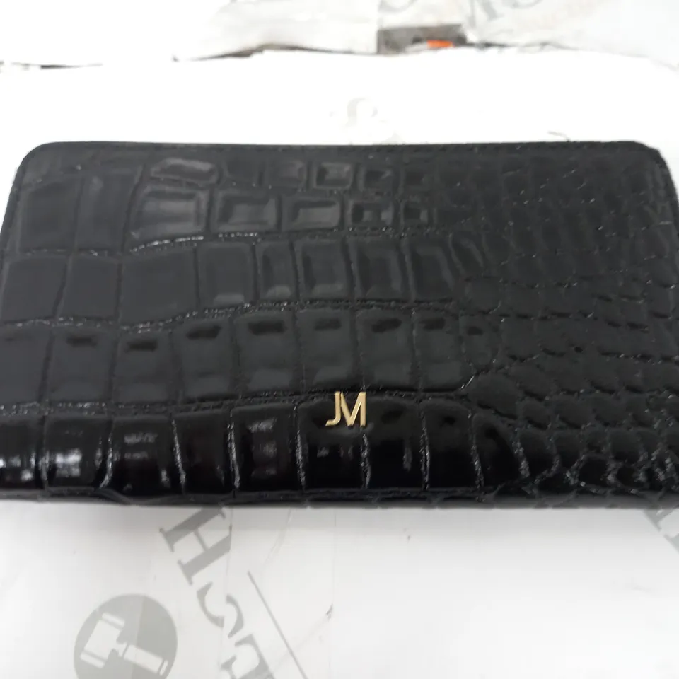 JM FASHION BY JULIEN MACDONALD ZIP AROUND LEATHER PURSE IN BLACK CROC