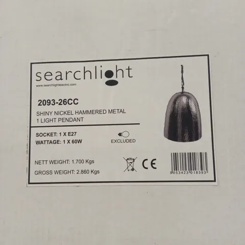 BOXED SEARCHLIGHT SHINY NICKEL HAMMERED METAL 1-LIGHT PENDANT 