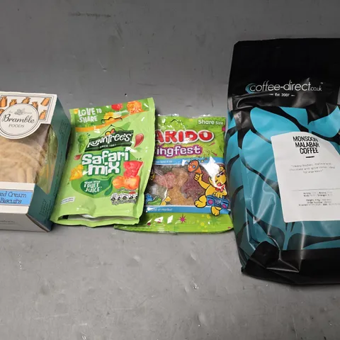 APPROXIMATELY 8 ASSORTED FOOD ITEMS TO INCLUDE - HARIBO ZINGFEST , BRAMBLE FOODS SHORTBREAD , ROUNDTREES SAFARI MIX ETC