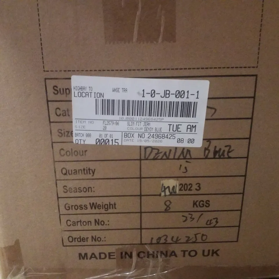 BOX CONTAINING APPROXIMATELY 15 BRAND NEW JULIPA DENIM BLUE SLIM FIT JEANS - SIZE 20 