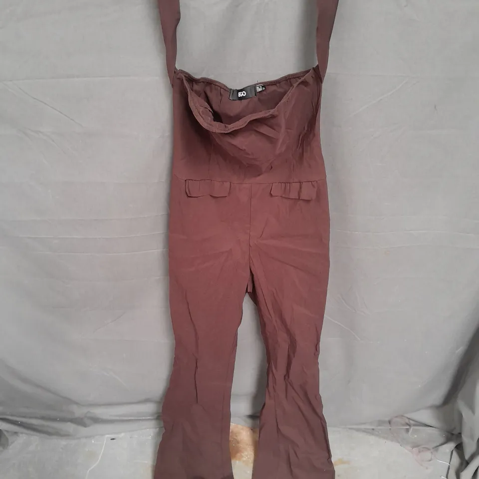 EGO SQUARE NECK TAILORED FLARED JUMPSUIT IN CHOCOLATE SIZE 12