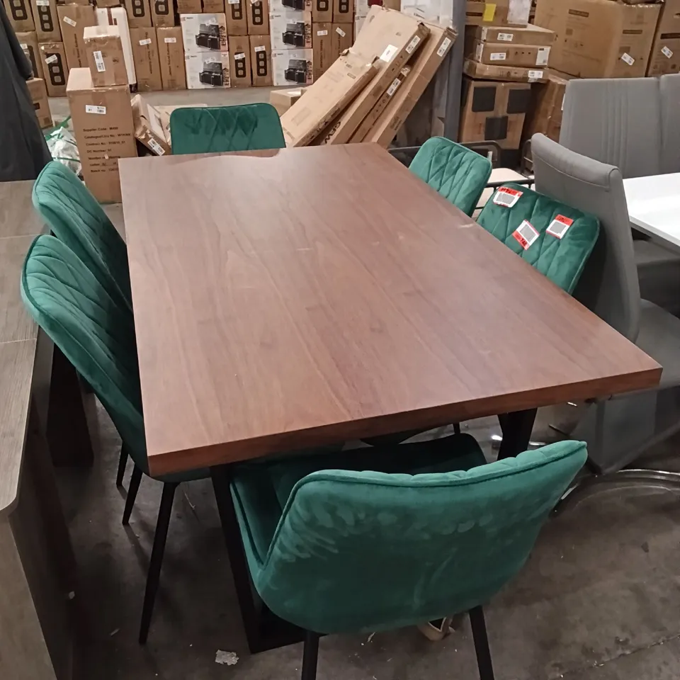 WALNUT VENEER TOP DINING TABLE WITH CHAIRS (7 PARTS)