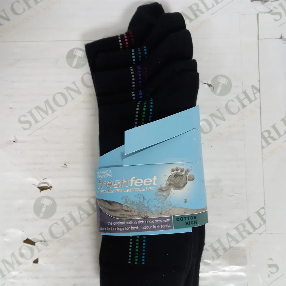 FRESHFEET PACK OF 5 COTTON SOCKS IN BLACK SIZE 10-12