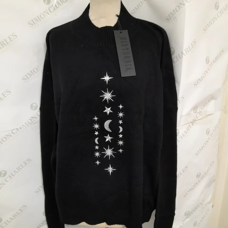 DISTURBIA CHANDRA EMBROIDERED JUMPER IN BLACK SIZE XL