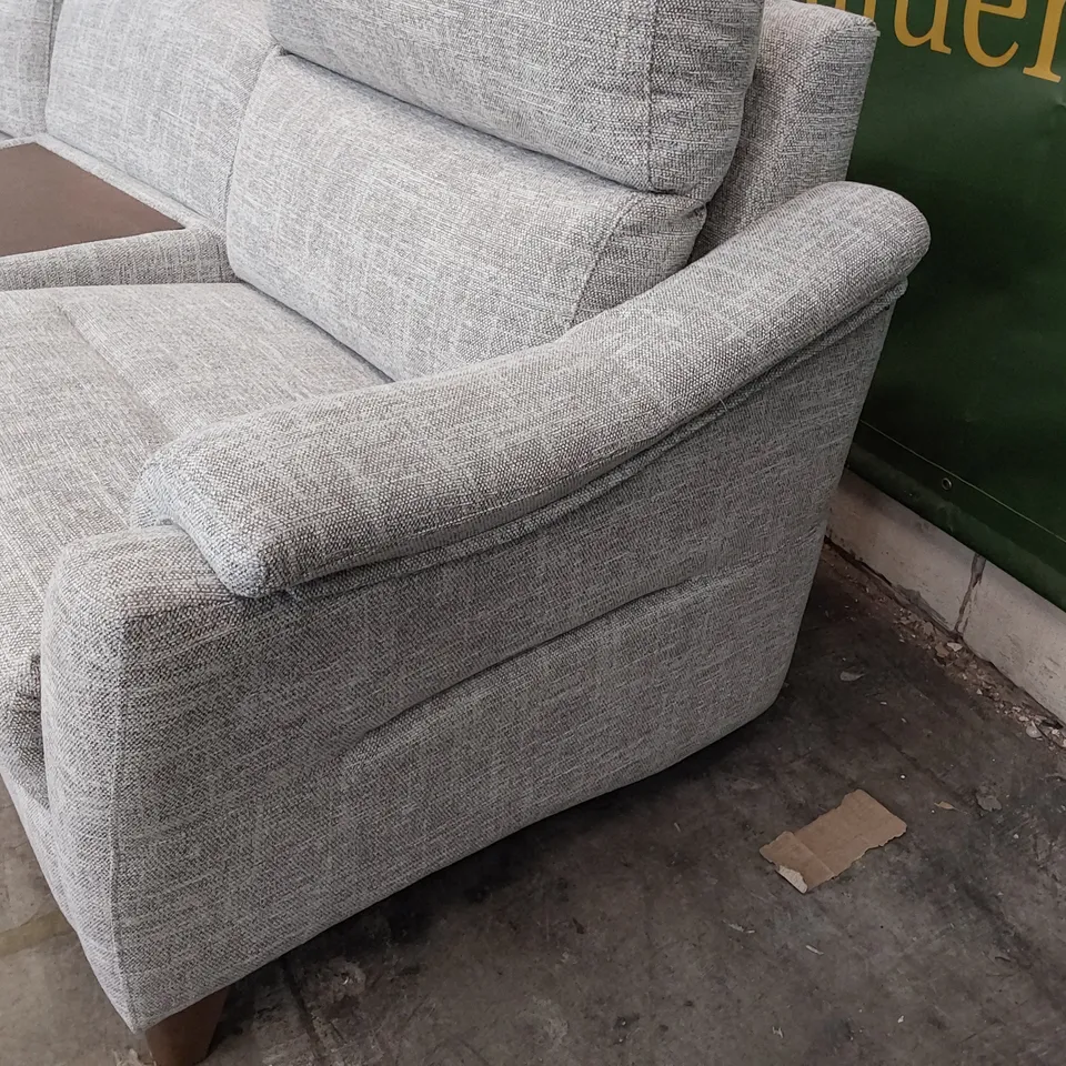 QUALITY BRITISH DESIGNER G PLAN HURST CURVED TWO SEATER SOFA WITH STORAGE UNIT DALI CLOUD FABRIC 