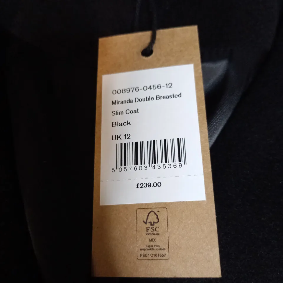 HUSH MIRANDA DOUBLE BREASTED SLIM COAT SIZE 12