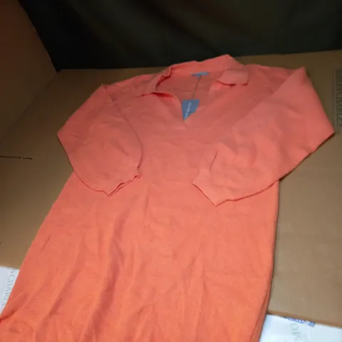 WOMENS ORANGE OPEN COLLAR MIDI DRESS SIZE M