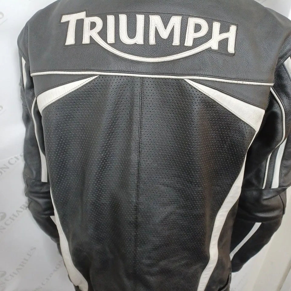 BLACK AND WHITE TRIUMPH BIKER JACKET SIZE 44-54