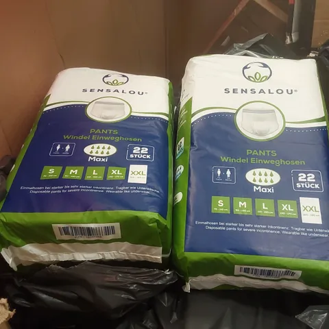 PALLET CONTAINING A VERY LARGE QUANTITY OF SENSALOU INCONTINENCE PANTS AND OTHER ASSORTED ITEMS INCLUDING: PRO VINYL FLOOR CUTTERS, LEAF BLOWER, STORAGE OTTOMAN ECT