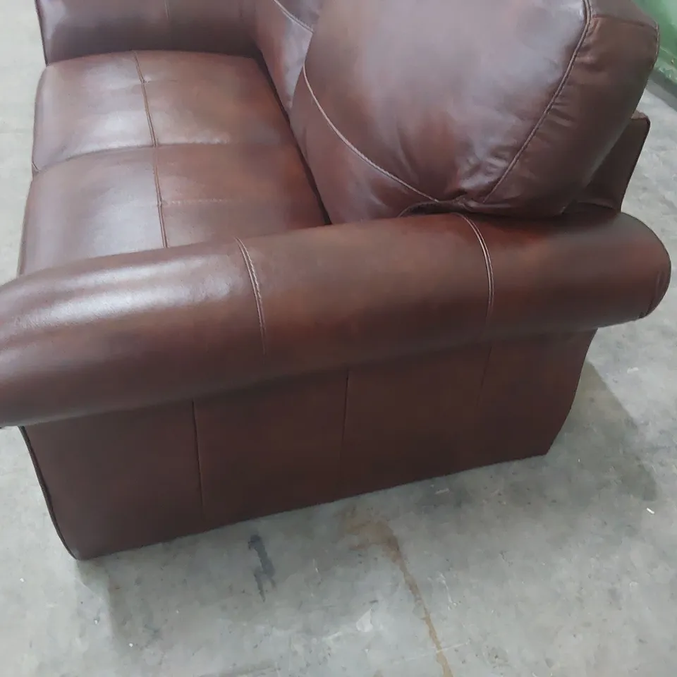 DESIGNER TWO SEATER SOFA CHESTNUT LEATHER 