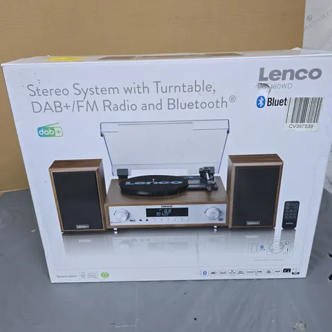 LENCO ME-160WD STEREO SYSTEM WITH TURNTABLE, DAB+/FM RADIO & BLUETOOTH – BOXED