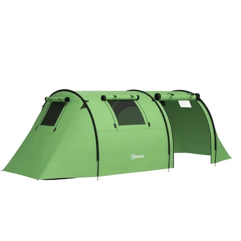 BOXED OUTSUNNY FOUR MAN DUO ROOM TUNNEL TENT, WITH ACCESSORIES - GREEN