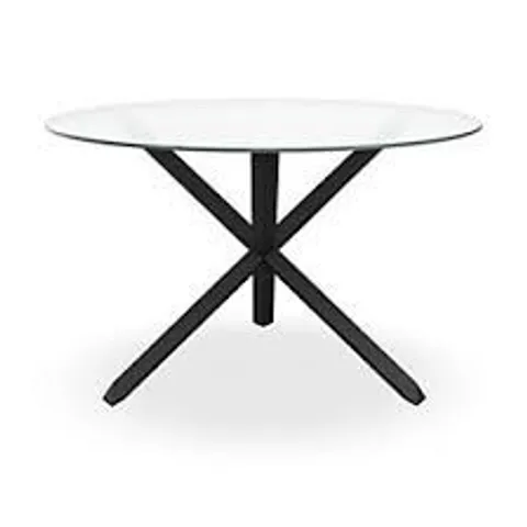 BOXED MALVERN ROUND CLEAR GLASS DINING TABLE WITH BLACK LEGS (2 BOXES)