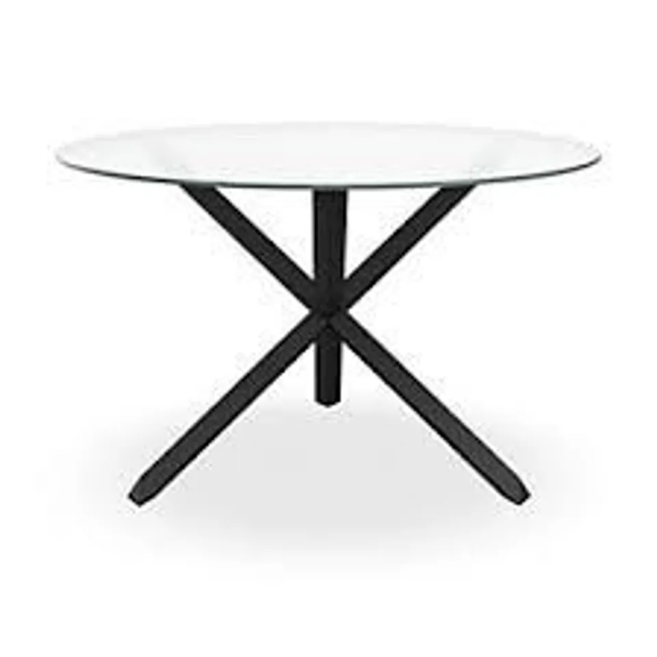 BOXED MALVERN ROUND CLEAR GLASS DINING TABLE WITH BLACK LEGS (2 BOXES)