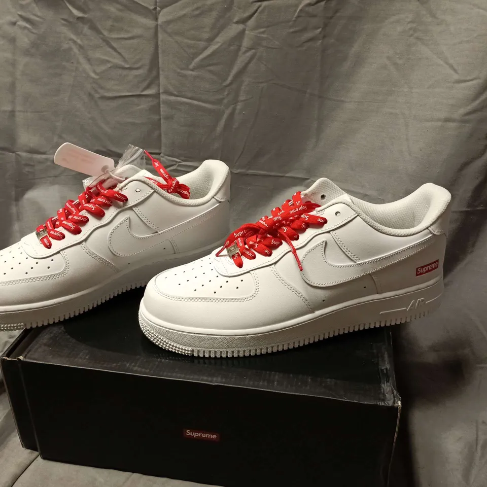 Nike Air Force 1  – White, Supreme collaboration with red laces - UK SIZE 10