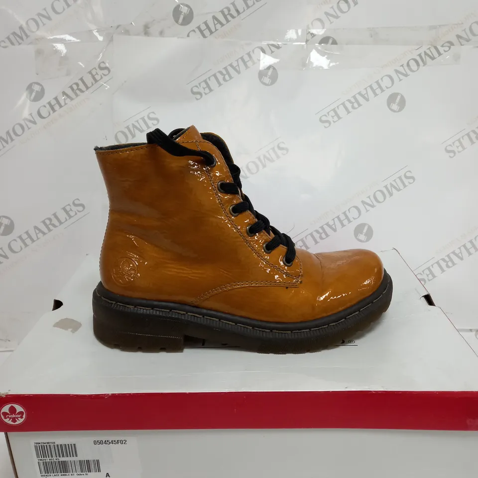 BOXED RIEKER LACE ANKLE BOOTS SIZE 5 OCHRE