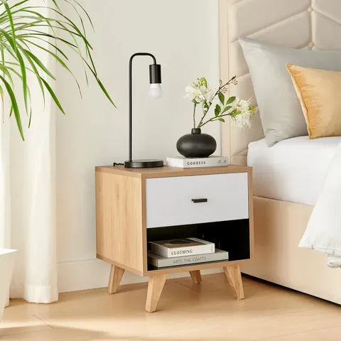BOXED BISSET 1 DRAWER WOOD BEDSIDE TABLE