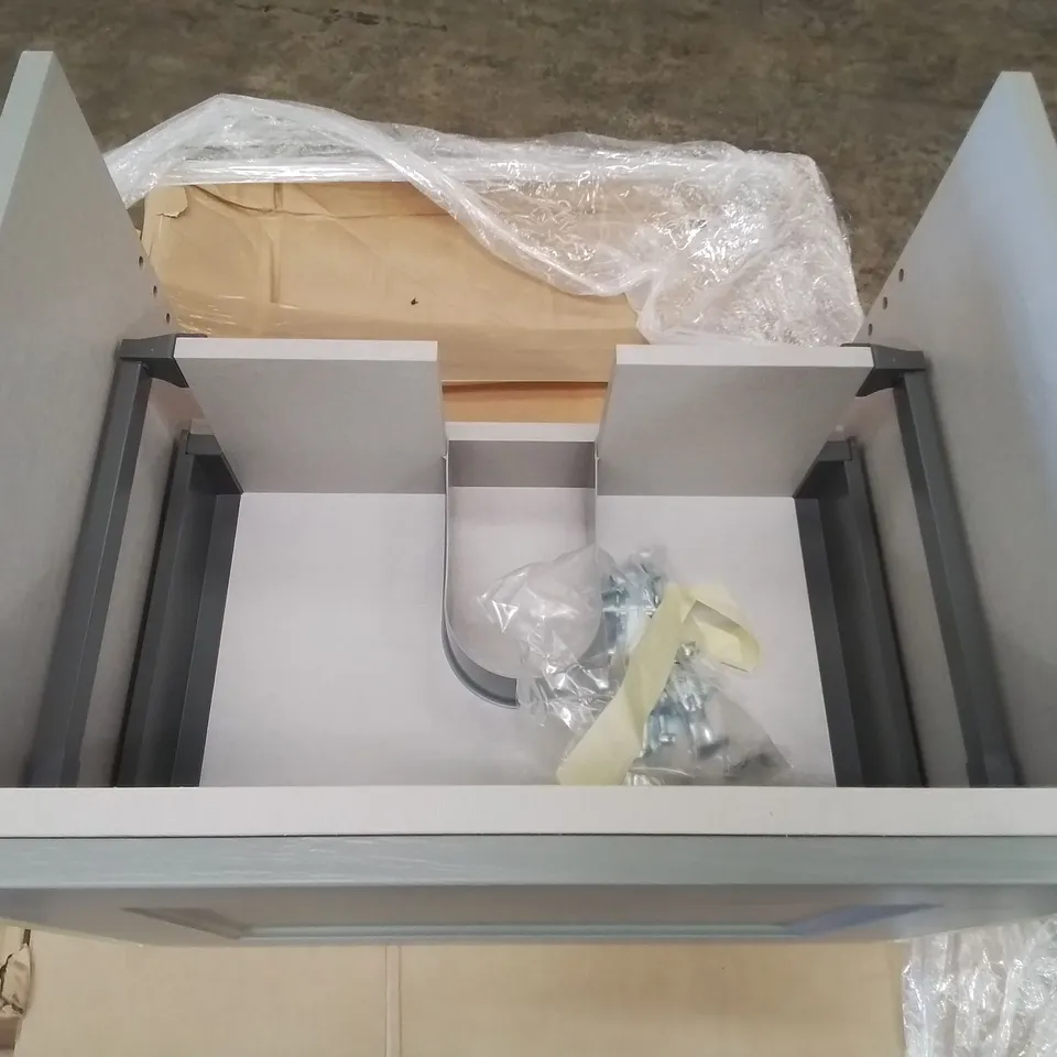 BOXED AS NEW CALYPSO CHELWORTH WALL HUNG VANITY UNIT IN CONTOUR DUSK GREY - 585X447X413MM