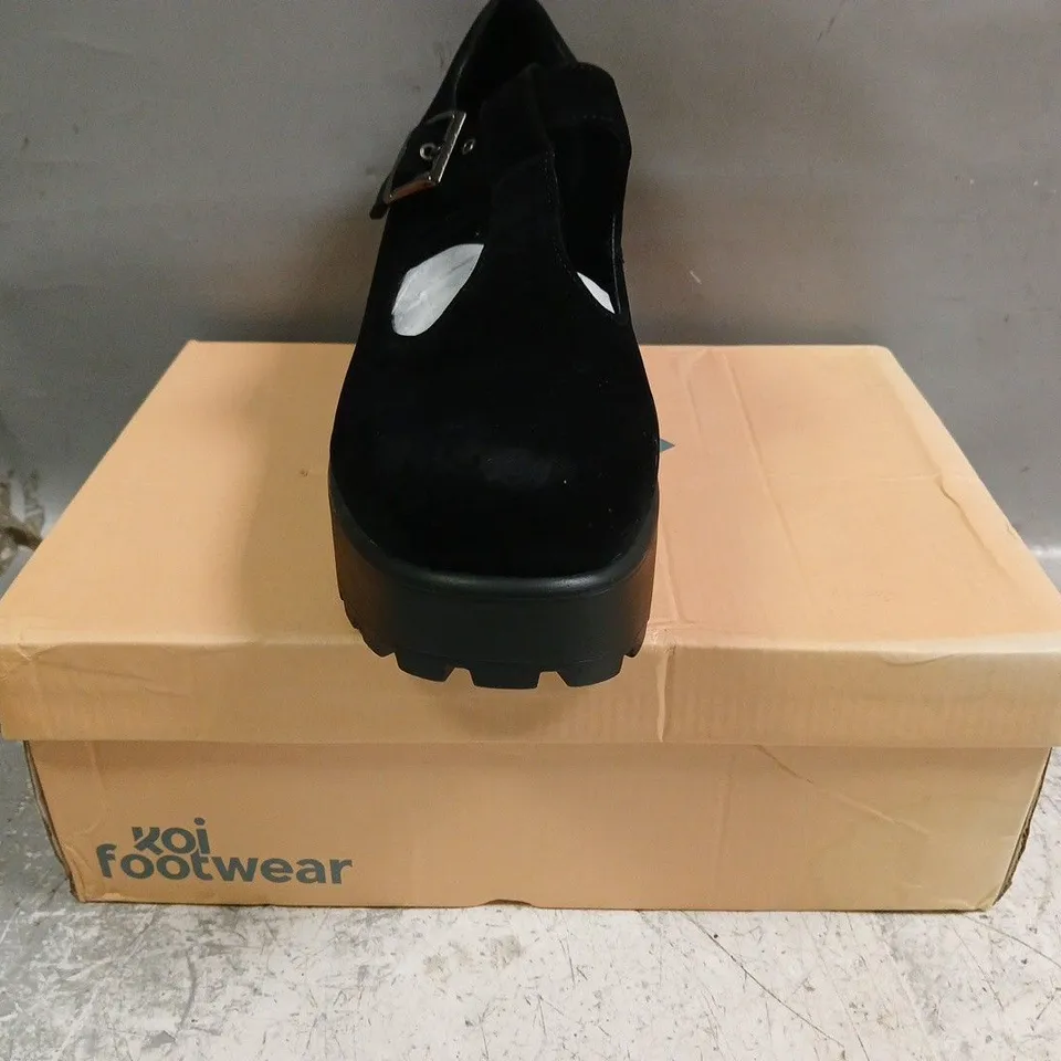 BOXED PAIR OF KOI SAI BLACK MARY JANES SUEDE EDITION IN BLACK SIZE UK 9