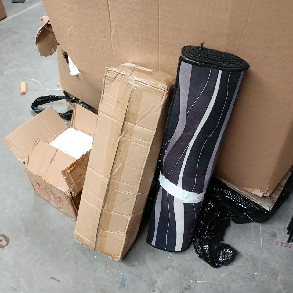 LOT OF APPROXIMATELY 15 ASSORTED HOUSEHOLD ITEMS TO INCLUDE TOWER COOLING FAN, BAMBOO RODS AND BUGGY BOARD