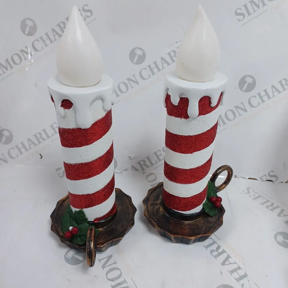 BOXED MR CHRISTMAS SET OF 2 RESIN CHAMBER CANDLE STICKS