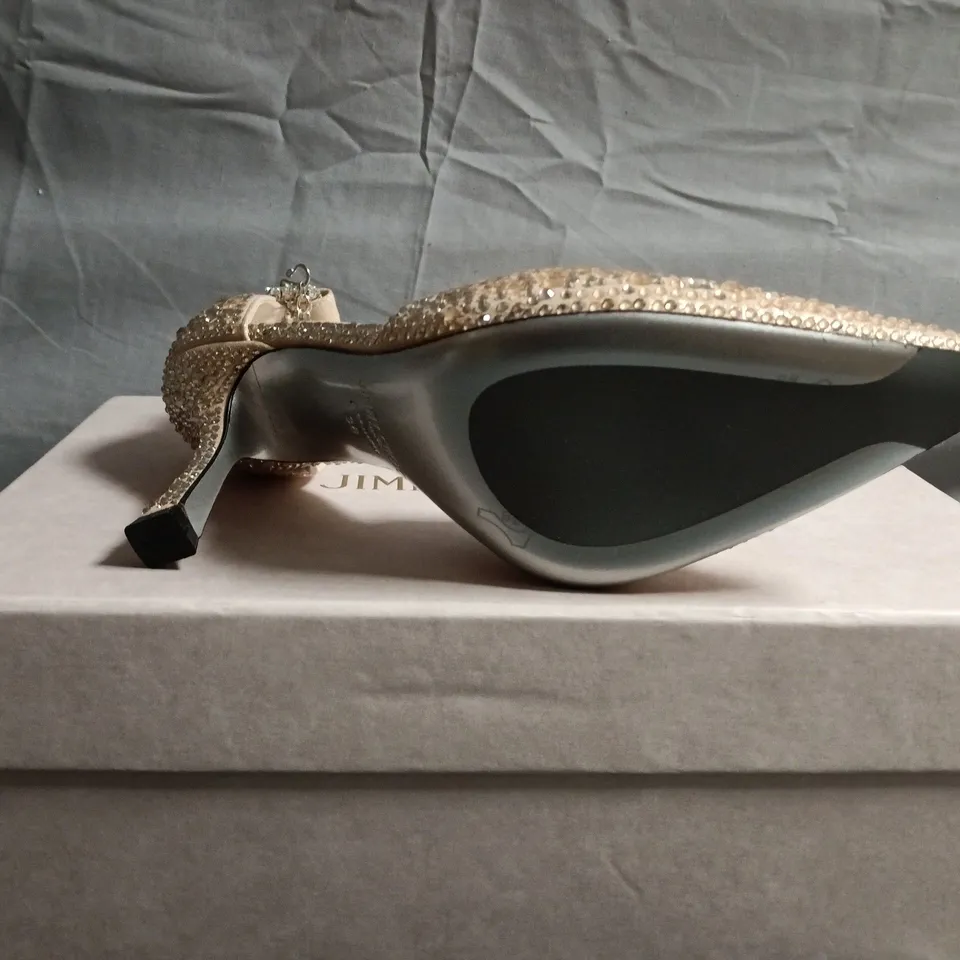 BOXED PAIR OF JIMMY CHOO GOLD BEADED POINTED-TOE STILETTO WITH ANKLE CHAIN - UK SIZE 38