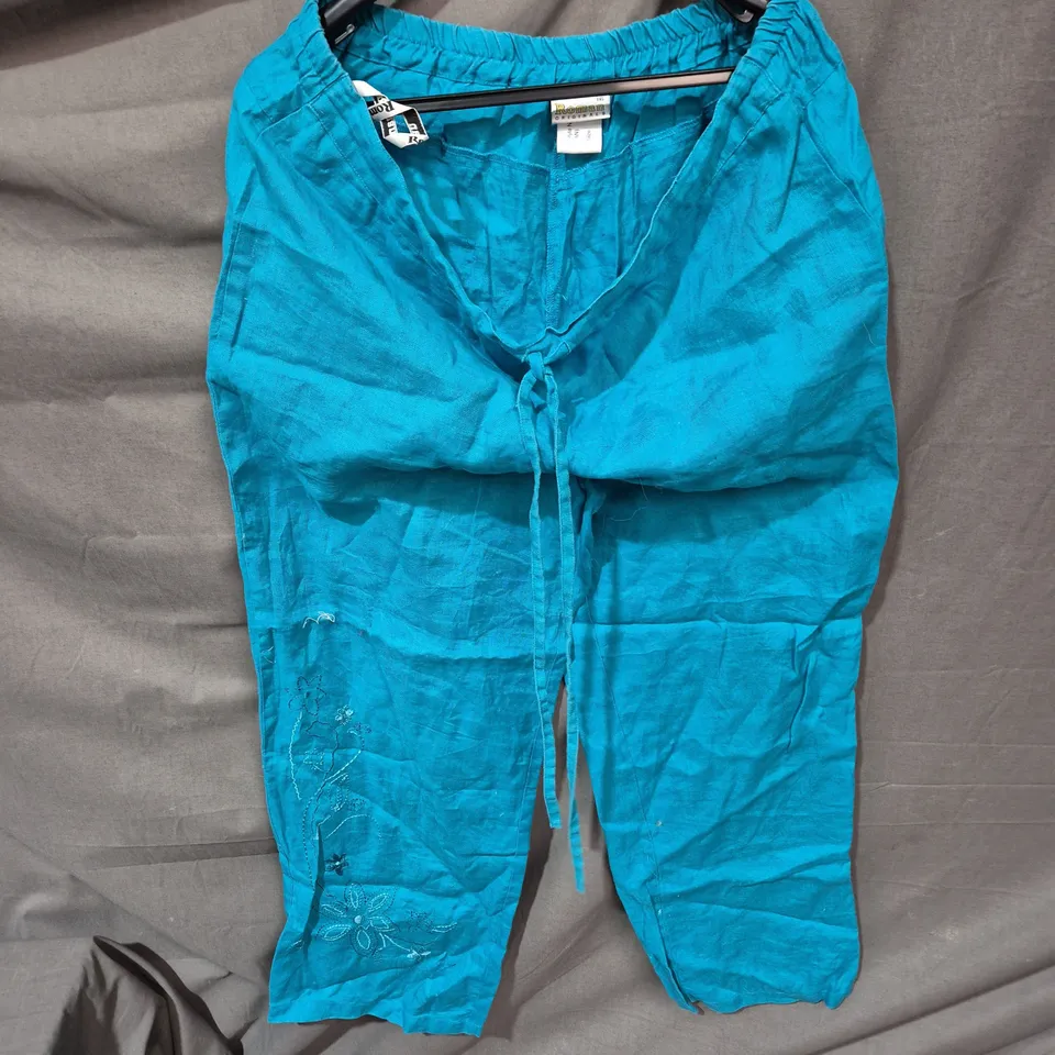 ROMAN ORIGINALS TURQUOISE DRAWSTRING TROUSERS WITH FLORAL EMBROIDERY – UK SIZE 16