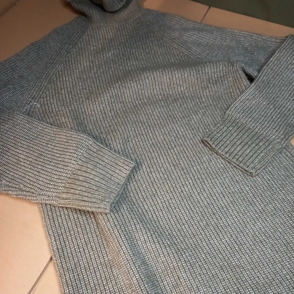 H&M GREEN MARL KNITTED JUMPER DRESS - LARGE