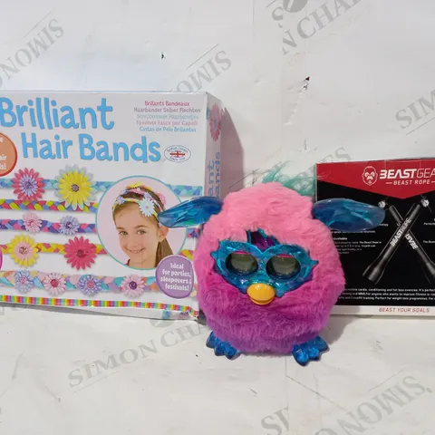BOX OF APPROXIMATELY 10 ASSORTED TOYS AND GAMES TO INCLUDE BEAST GEAR BEAST ROPE, FURBY, GALT BRILLIANT HAIR BANDS, ETC