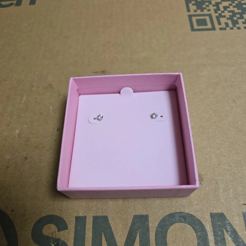 SWAROVSKI ROUND CUBIC ZIRCONIA STUD EARRINGS IN PINK JEWELLERY BOX