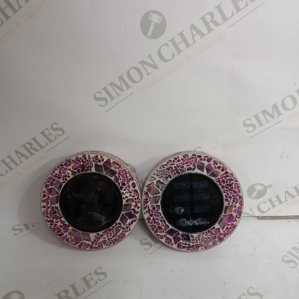 BELL & HOWELL SET OF GLASS MOSAIC DESIGN SOLAR DISK LIGHTS - PINK