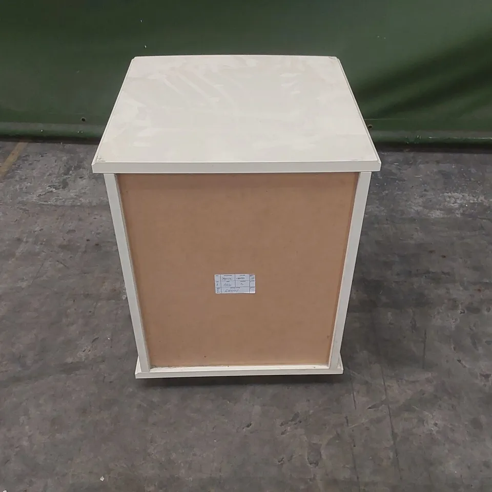 DESIGNER 2 DRAWER WOODEN BEDSIDE TABLE ON WHEELS
