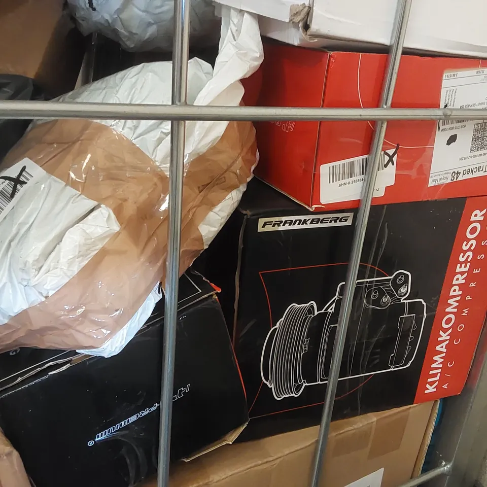 CAGE OF ASSORTED CONSUMER PRODUCTS INCLUDING: CAR PARTS, HOSE PIPES, WINDOW CLEANER ECT // CAGE NOT INCLUDED 