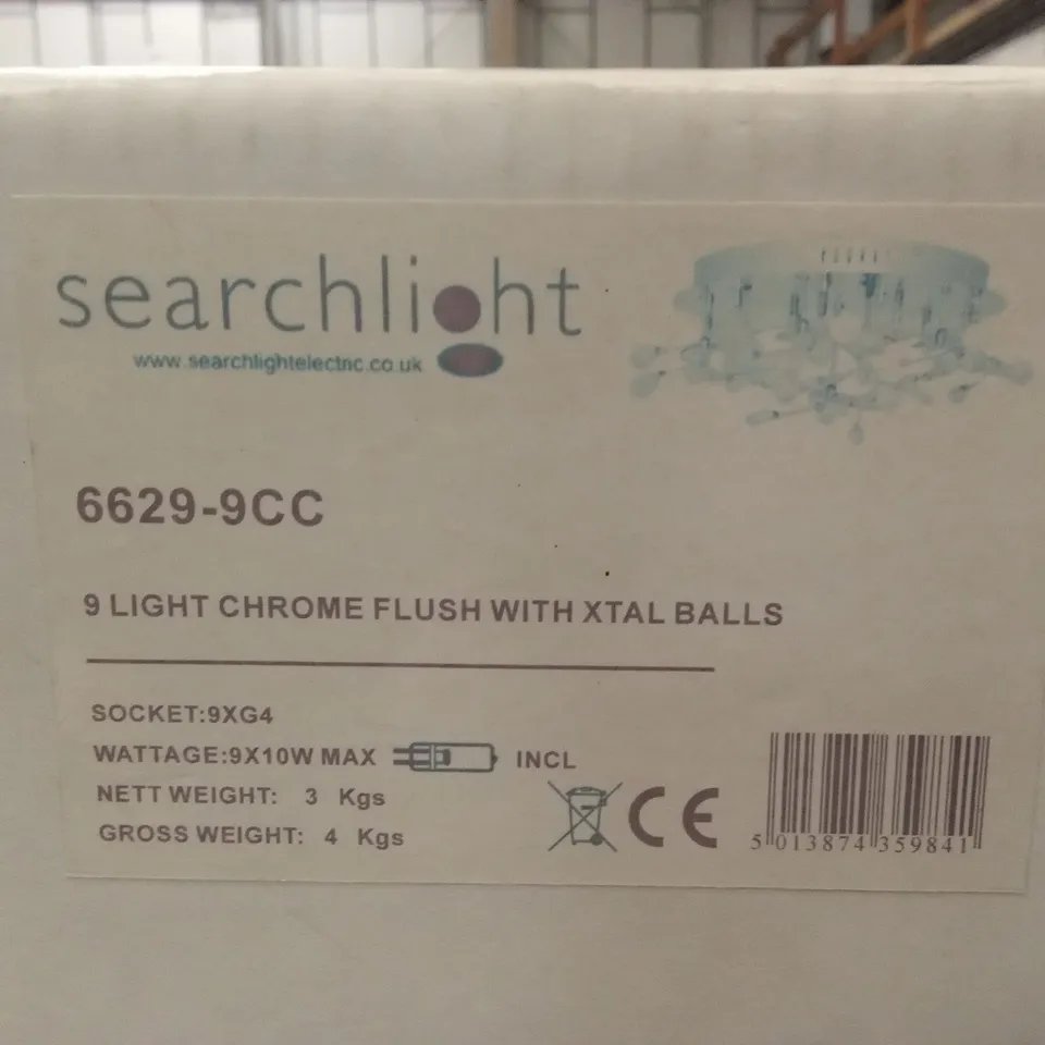 BOXED SEARCHLIGHT 9 LIGHT CHROME FLUSH WITH XTAL BALLS