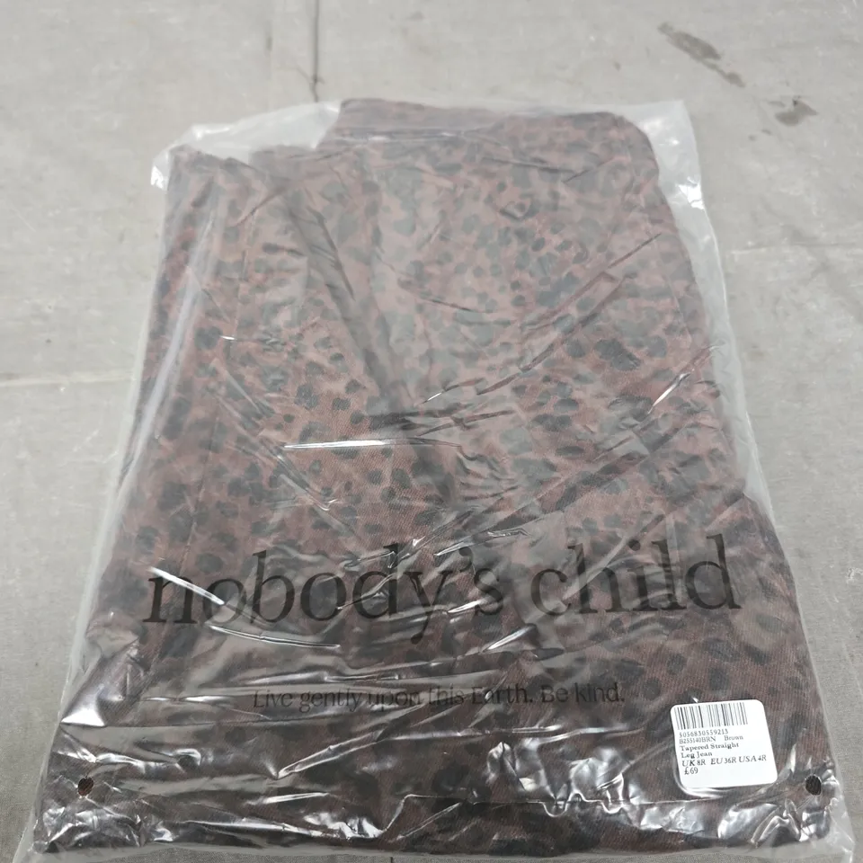 NOBODY'S CHILD TAPERED STRAIGHT LEG JEANS – BROWN LEOPARD-PRINT, UK 8R