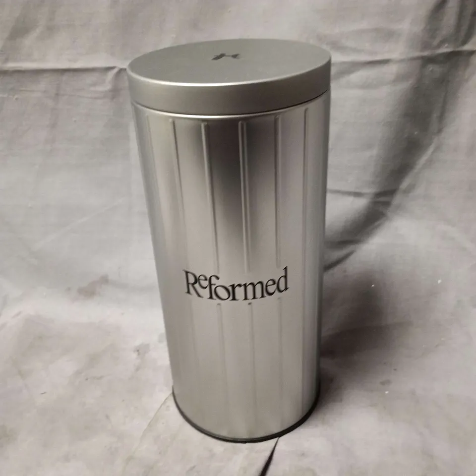 REFORMED METAL COFFEE CAN STORAGE TANK. BOXED