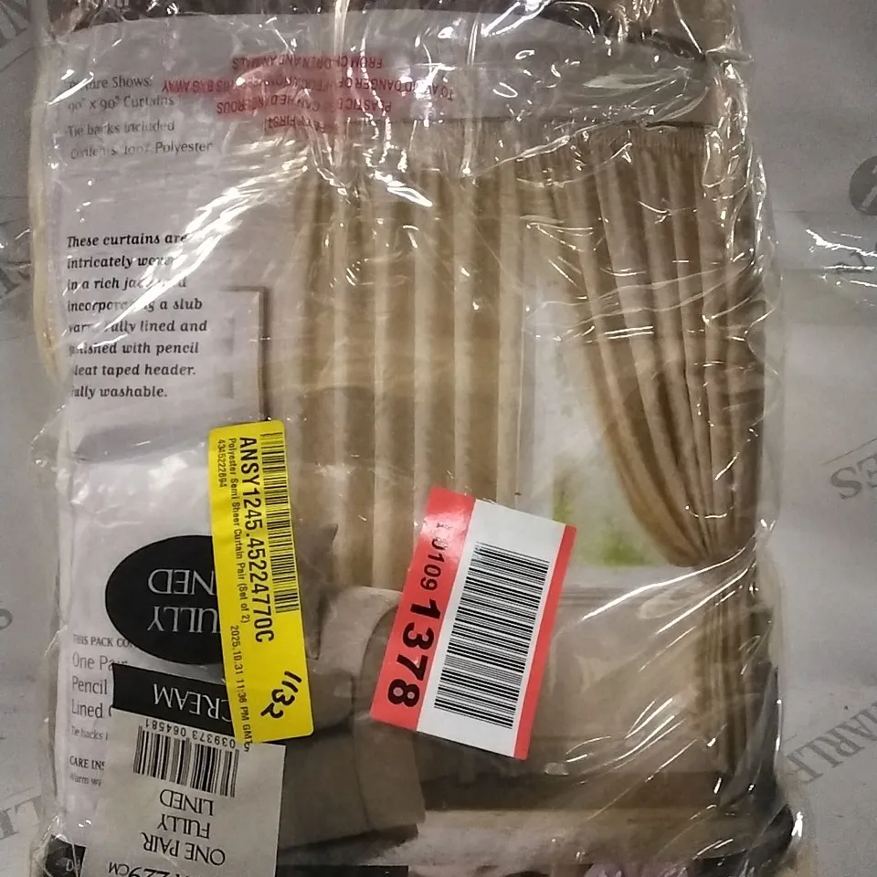 BAGGED POLYESTER SEMI SHEER CURTAIN PAIR - CREAM