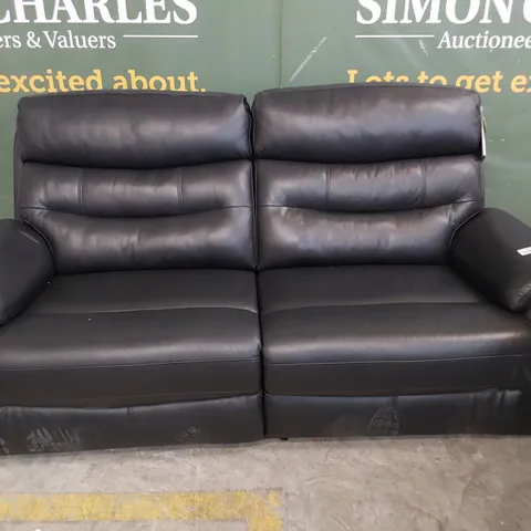 DESIGNER MANUAL RECLINING THREE SEATER SOFA BLACK LEATHER