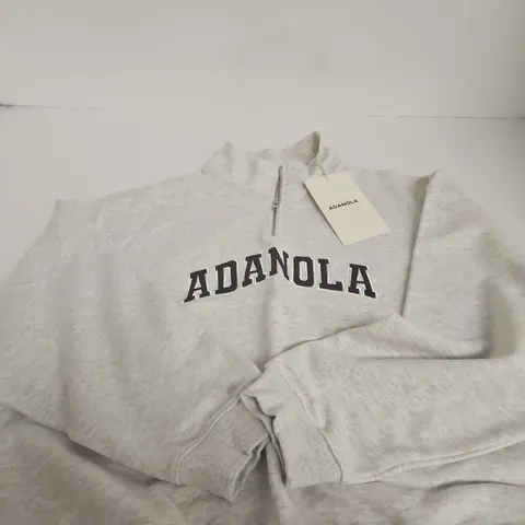 ADANOLA VARSITY RELAXED FUNNEL NECK SWEATSHIRT β LIGHT GREY MELANGE/NAVY β XL