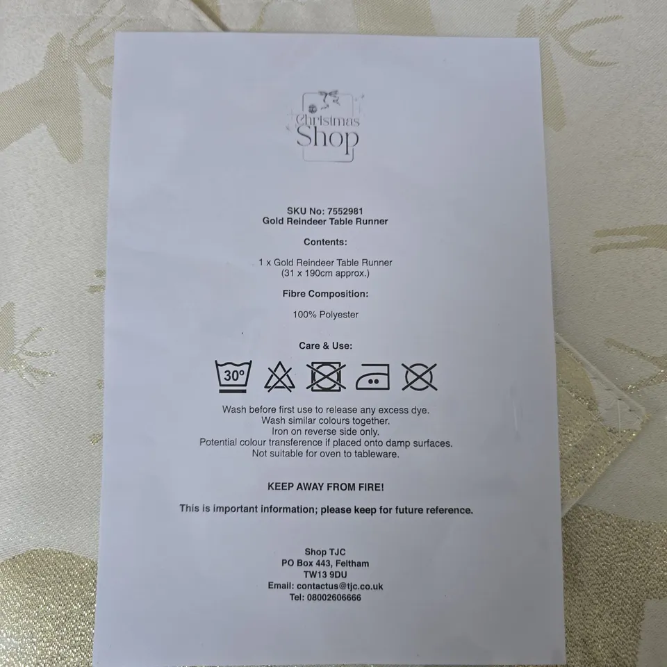 5X GOLD REINDEER TABLE RUNNERS (APPROXIMATELY 31X190CM)