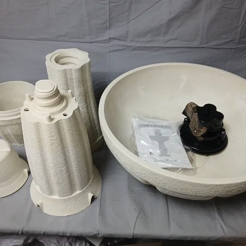 Bari Fountain Garden Water Feature – Basin, pedestal & pump components with Owner's Manual